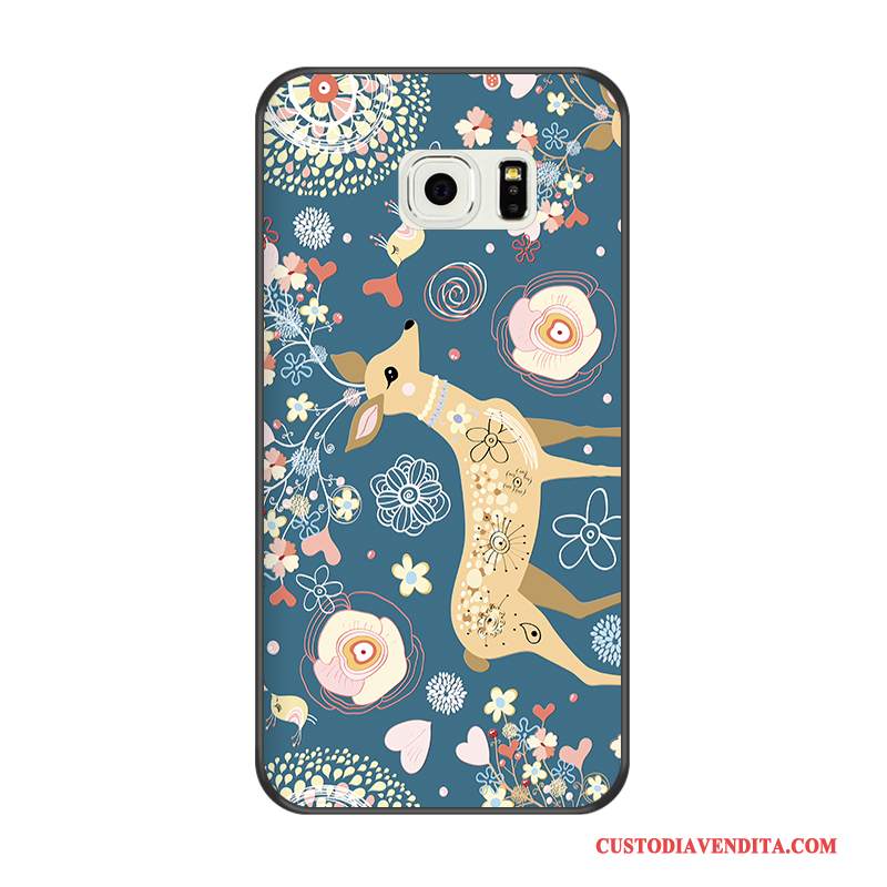 Custodia Samsung Galaxy S6 Edge Cartone Animato Nero Blu, Cover Samsung Galaxy S6 Edge Goffratura Morbido Tutto Incluso