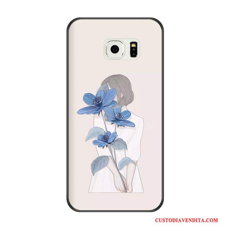 Custodia Samsung Galaxy S6 Edge Cartone Animato Nero Blu, Cover Samsung Galaxy S6 Edge Goffratura Morbido Tutto Incluso