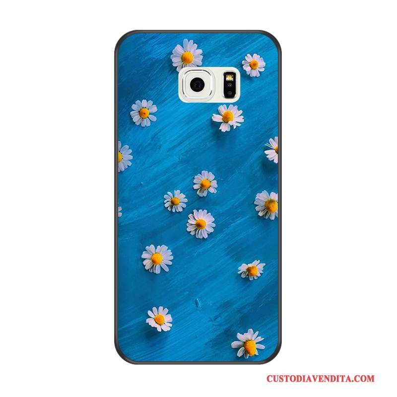 Custodia Samsung Galaxy S6 Edge Cartone Animato Nero Blu, Cover Samsung Galaxy S6 Edge Goffratura Morbido Tutto Incluso