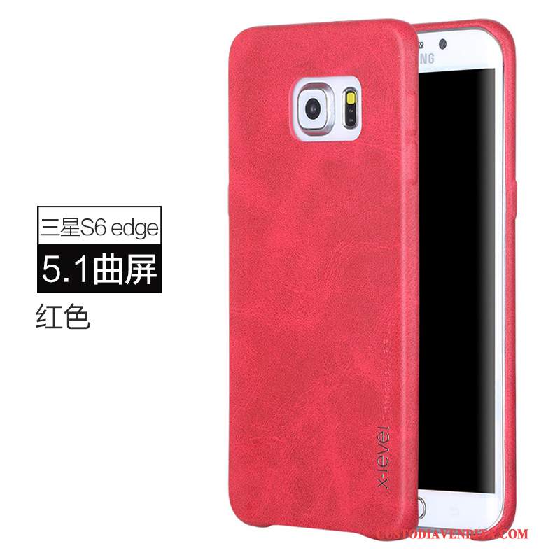 Custodia Samsung Galaxy S6 Edge Pelle Telefono Anti-caduta, Cover Samsung Galaxy S6 Edge Protezione Rosso Affari