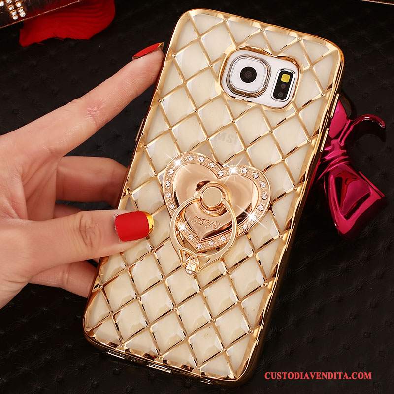 Custodia Samsung Galaxy S6 Edge Protezione Oro Ring, Cover Samsung Galaxy S6 Edge Strass Sottile