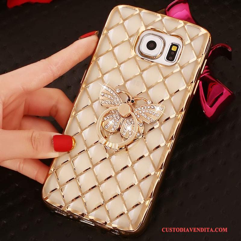 Custodia Samsung Galaxy S6 Edge Protezione Oro Ring, Cover Samsung Galaxy S6 Edge Strass Sottile