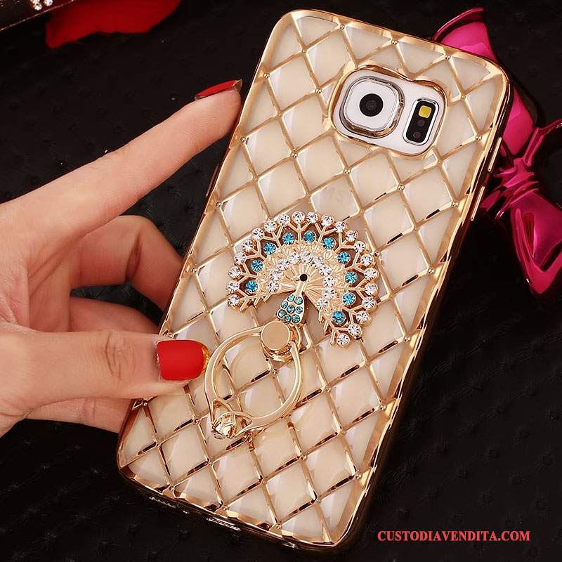 Custodia Samsung Galaxy S6 Edge Protezione Oro Ring, Cover Samsung Galaxy S6 Edge Strass Sottile