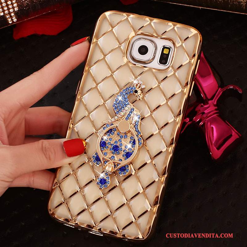 Custodia Samsung Galaxy S6 Edge Protezione Oro Ring, Cover Samsung Galaxy S6 Edge Strass Sottile