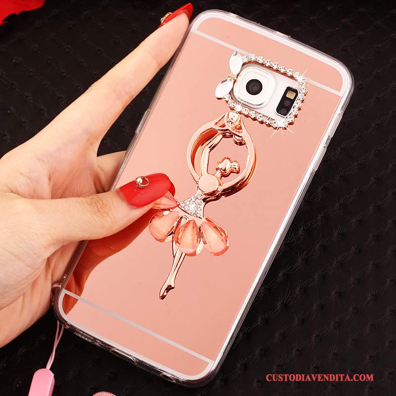 Custodia Samsung Galaxy S6 Edge Protezione Rosa Morbido, Cover Samsung Galaxy S6 Edge Specchio