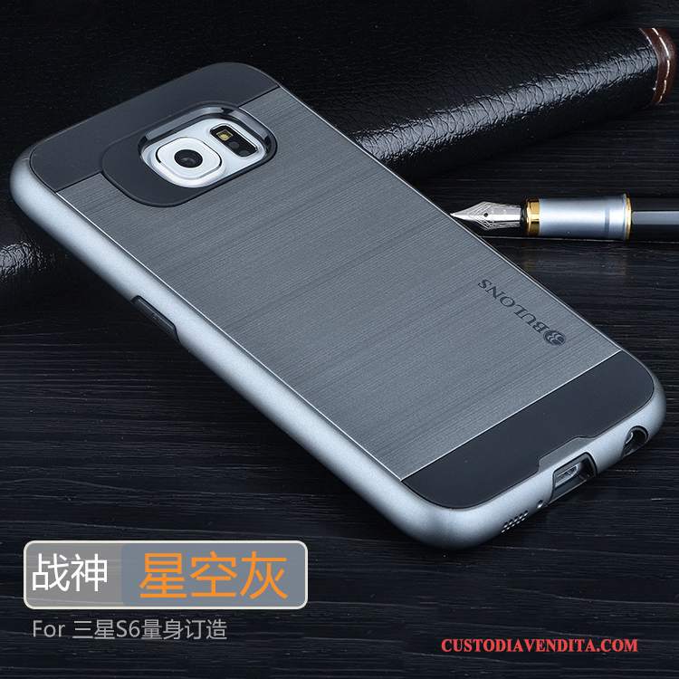 Custodia Samsung Galaxy S6 Edge + Silicone Anti-caduta Grigio, Cover Samsung Galaxy S6 Edge + Protezione Argentotelefono