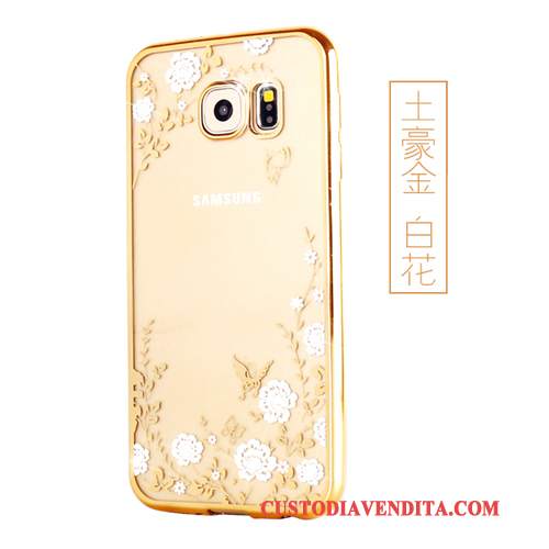 Custodia Samsung Galaxy S6 Edge Silicone Morbido Supporto, Cover Samsung Galaxy S6 Edge Protezione Oro