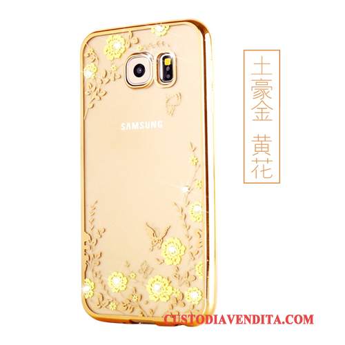 Custodia Samsung Galaxy S6 Edge Silicone Morbido Supporto, Cover Samsung Galaxy S6 Edge Protezione Oro