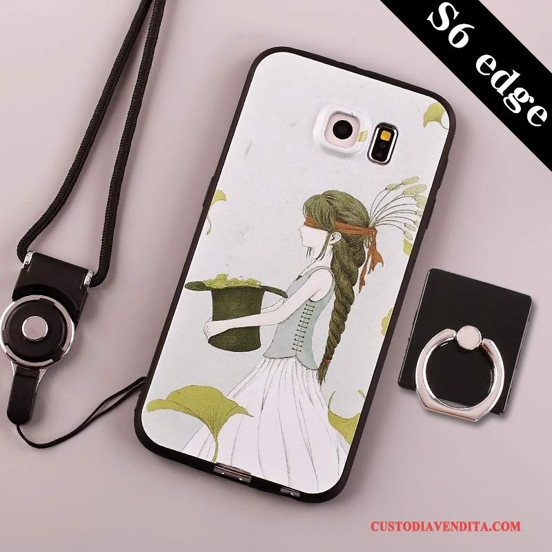 Custodia Samsung Galaxy S6 Edge Silicone Ringtelefono, Cover Samsung Galaxy S6 Edge Protezione Chiaro Verde