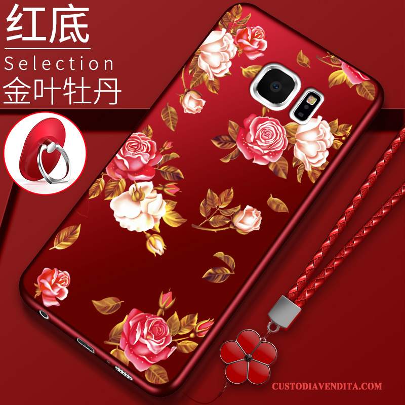 Custodia Samsung Galaxy S6 Edge + Silicone Telefono Fiori Di Pesco, Cover Samsung Galaxy S6 Edge + Protezione Rosso Anti-caduta