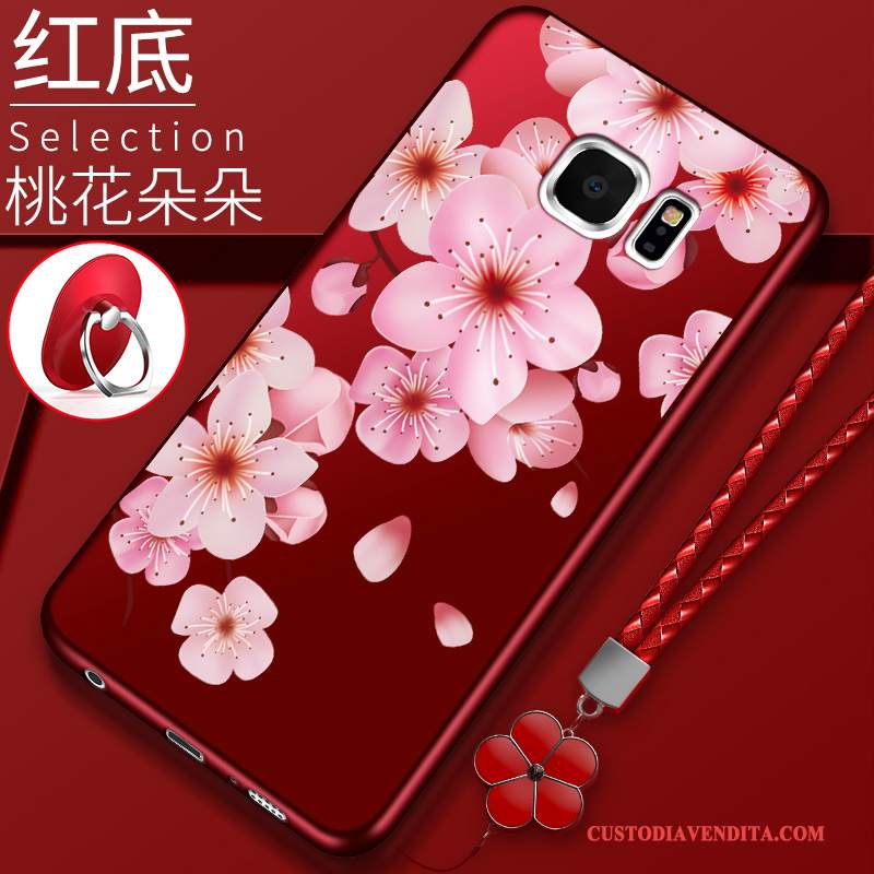 Custodia Samsung Galaxy S6 Edge + Silicone Telefono Fiori Di Pesco, Cover Samsung Galaxy S6 Edge + Protezione Rosso Anti-caduta