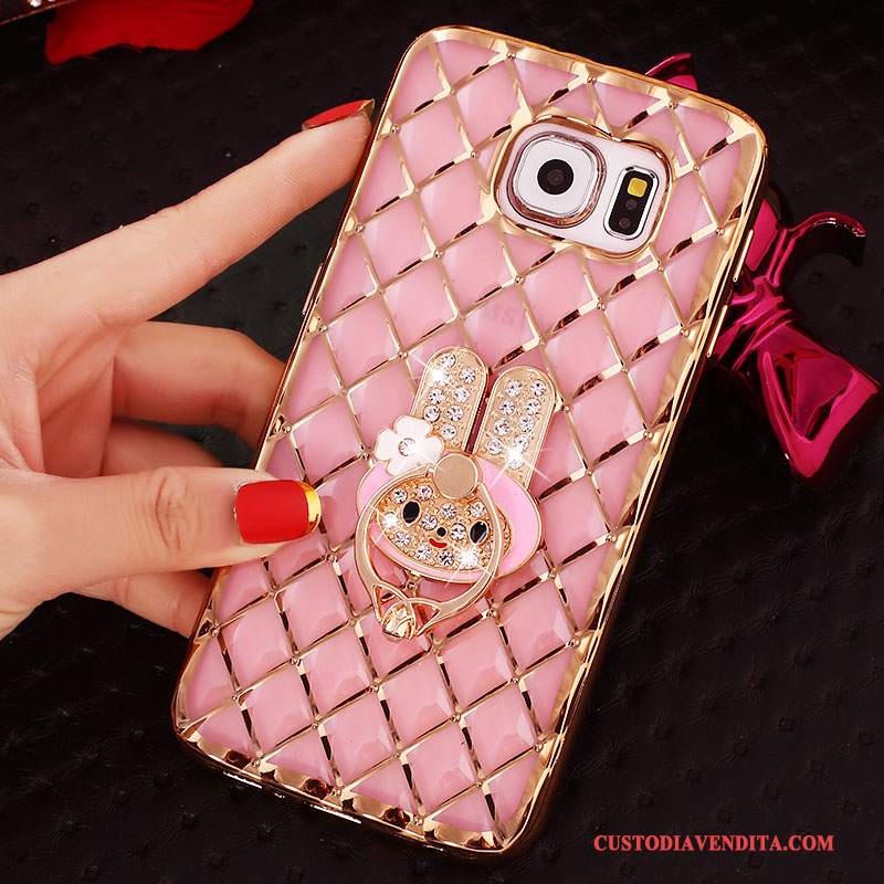 Custodia Samsung Galaxy S6 Edge + Strass Rosa Ring, Cover Samsung Galaxy S6 Edge + Silicone