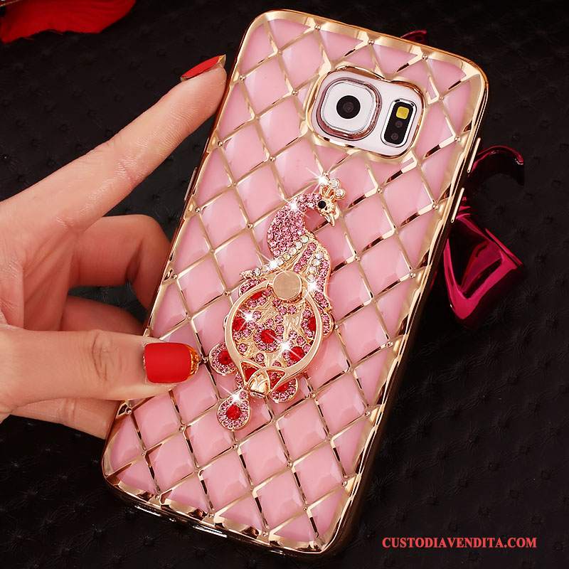 Custodia Samsung Galaxy S6 Edge + Strass Rosa Ring, Cover Samsung Galaxy S6 Edge + Silicone