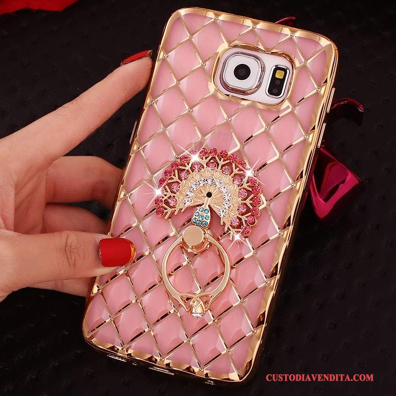 Custodia Samsung Galaxy S6 Edge + Strass Rosa Ring, Cover Samsung Galaxy S6 Edge + Silicone