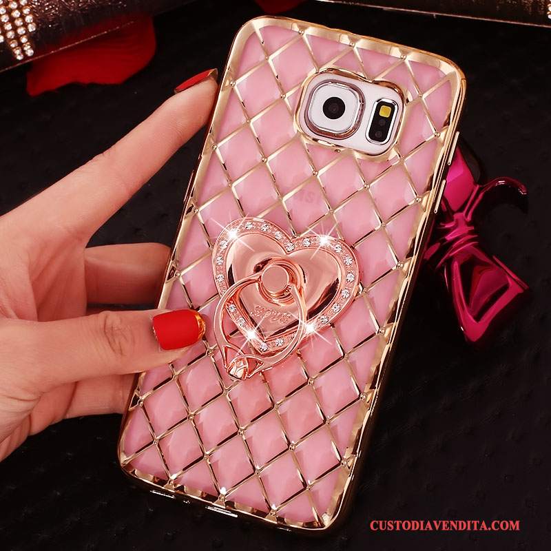 Custodia Samsung Galaxy S6 Edge + Strass Rosa Ring, Cover Samsung Galaxy S6 Edge + Silicone