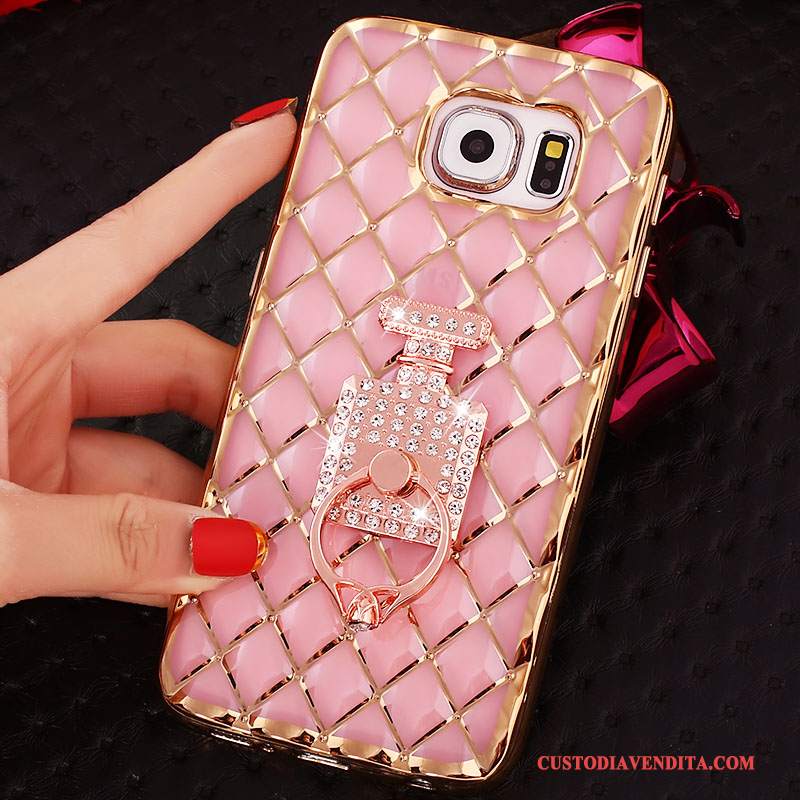 Custodia Samsung Galaxy S6 Edge + Strass Rosa Ring, Cover Samsung Galaxy S6 Edge + Silicone