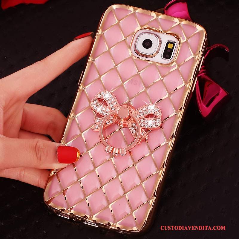 Custodia Samsung Galaxy S6 Edge + Strass Rosa Ring, Cover Samsung Galaxy S6 Edge + Silicone