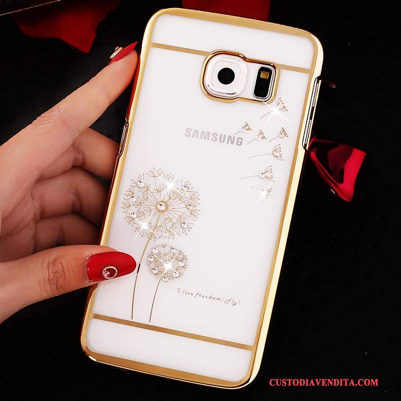 Custodia Samsung Galaxy S6 Edge Strass Telefono Difficile, Cover Samsung Galaxy S6 Edge Protezione Trasparente Oro