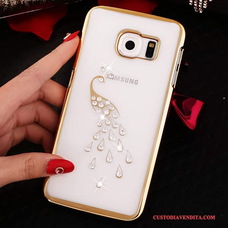 Custodia Samsung Galaxy S6 Edge Strass Telefono Difficile, Cover Samsung Galaxy S6 Edge Protezione Trasparente Oro