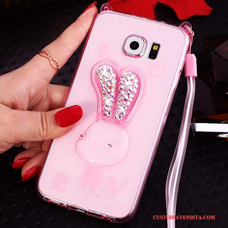 Custodia Samsung Galaxy S6 Edge + Strass Telefono Porpora, Cover Samsung Galaxy S6 Edge + Cartone Animato Ornamenti Appesi