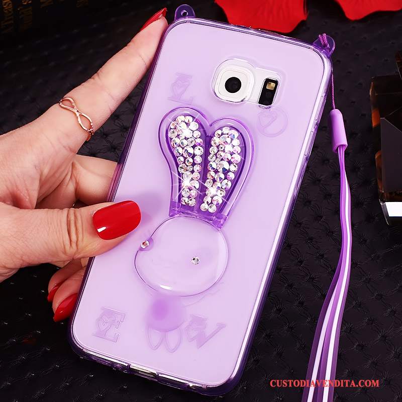 Custodia Samsung Galaxy S6 Edge + Strass Telefono Porpora, Cover Samsung Galaxy S6 Edge + Cartone Animato Ornamenti Appesi