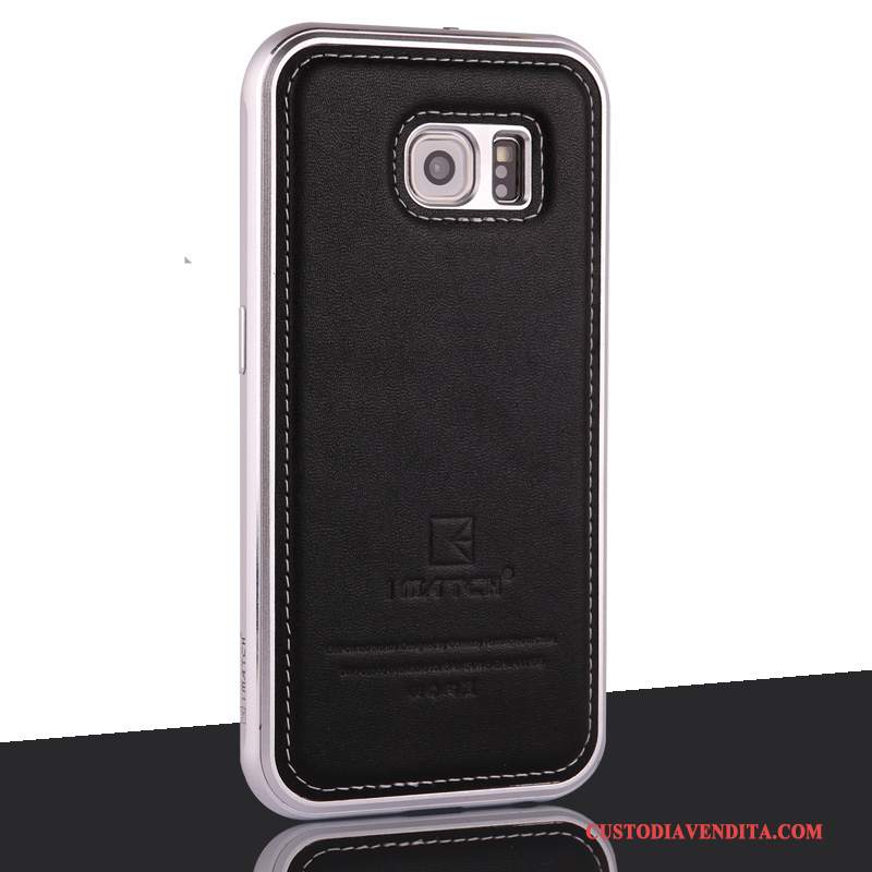 Custodia Samsung Galaxy S6 Pelle Telaio Metallo, Cover Samsung Galaxy S6 Protezione Grigiotelefono