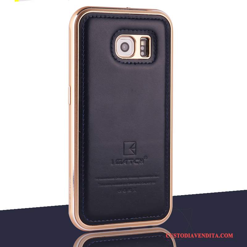 Custodia Samsung Galaxy S6 Pelle Telaio Metallo, Cover Samsung Galaxy S6 Protezione Grigiotelefono