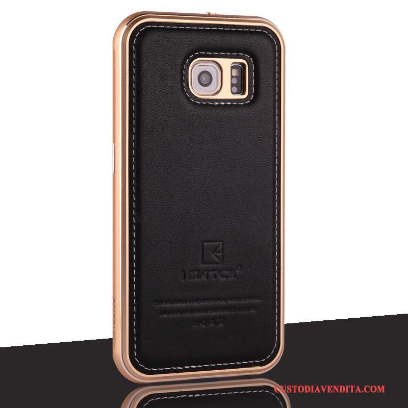 Custodia Samsung Galaxy S6 Pelle Telaio Metallo, Cover Samsung Galaxy S6 Protezione Grigiotelefono