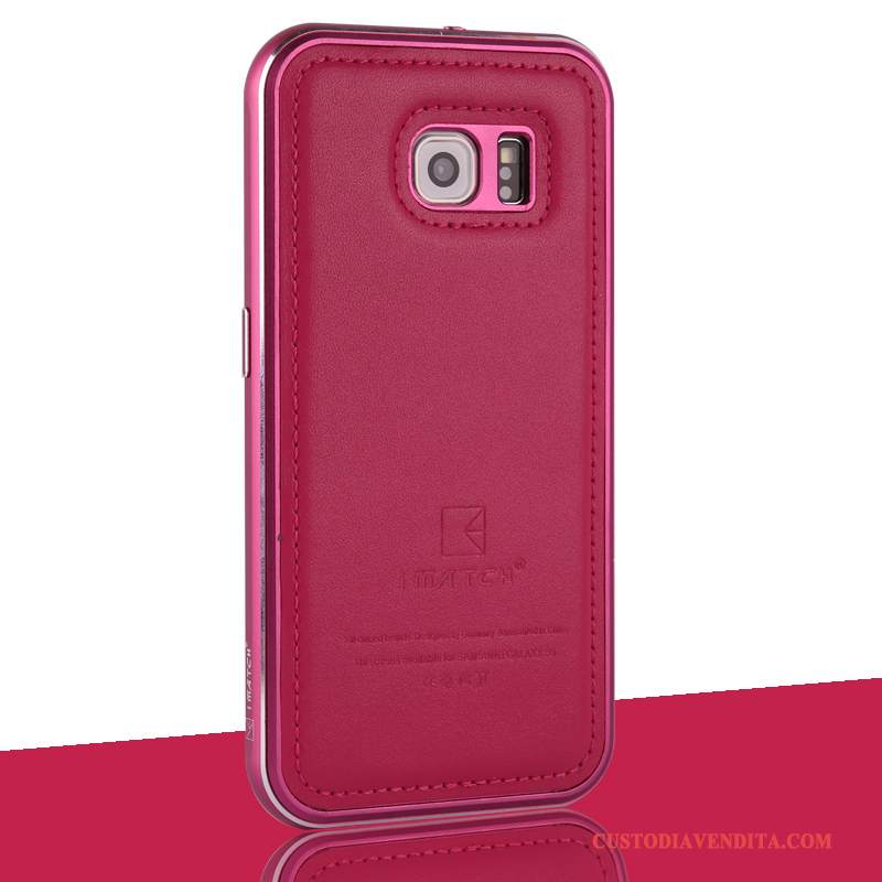 Custodia Samsung Galaxy S6 Pelle Telaio Metallo, Cover Samsung Galaxy S6 Protezione Grigiotelefono