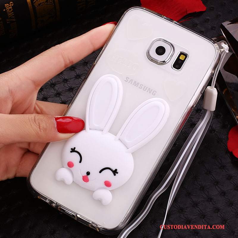 Custodia Samsung Galaxy S6 Protezione Bianco Anti-caduta, Cover Samsung Galaxy S6 Cartone Animato Ornamenti Appesi Trasparente