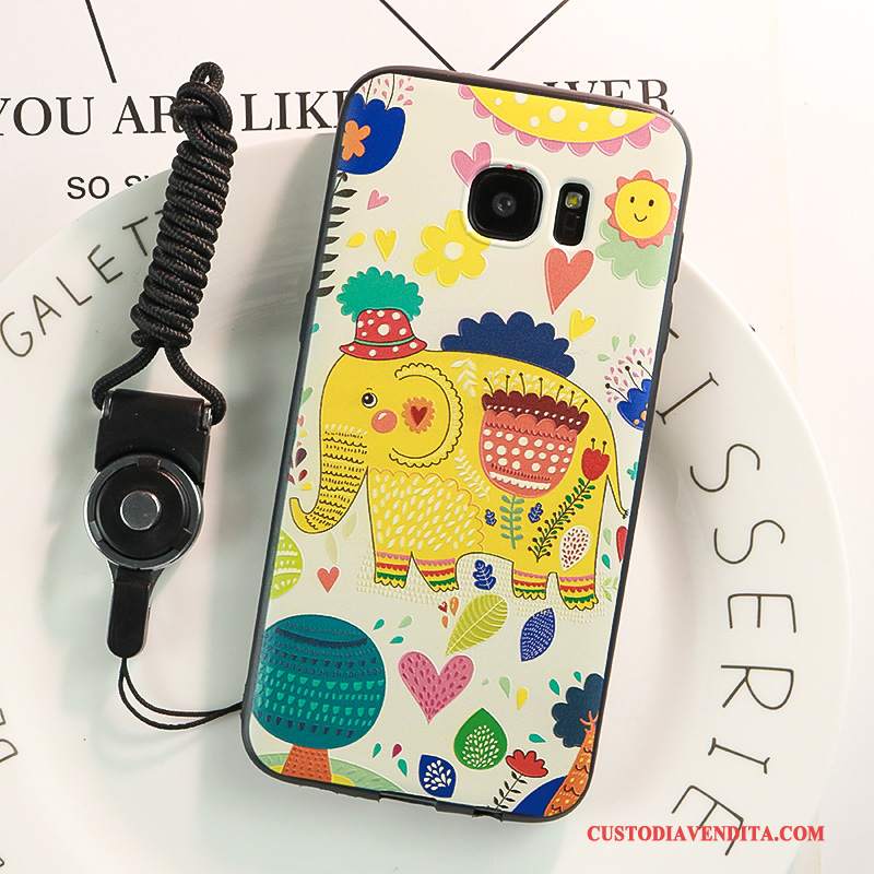 Custodia Samsung Galaxy S7 Edge Creativo Ornamenti Appesitelefono, Cover Samsung Galaxy S7 Edge Goffratura Giallo Morbido