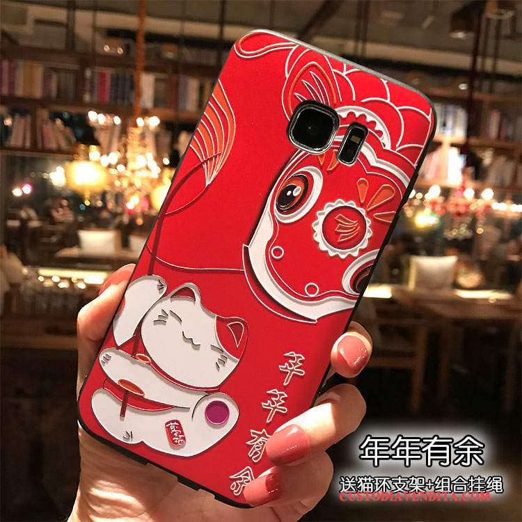 Custodia Samsung Galaxy S7 Edge Creativo Telefono Rosso, Cover Samsung Galaxy S7 Edge Cartone Animato Tendenza Ornamenti Appesi