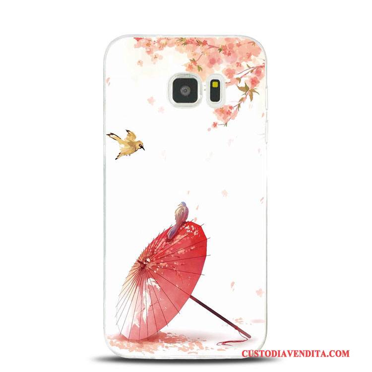 Custodia Samsung Galaxy S7 Edge Goffratura Morbido Fiori Di Pesco, Cover Samsung Galaxy S7 Edge Silicone Rosa Supporto