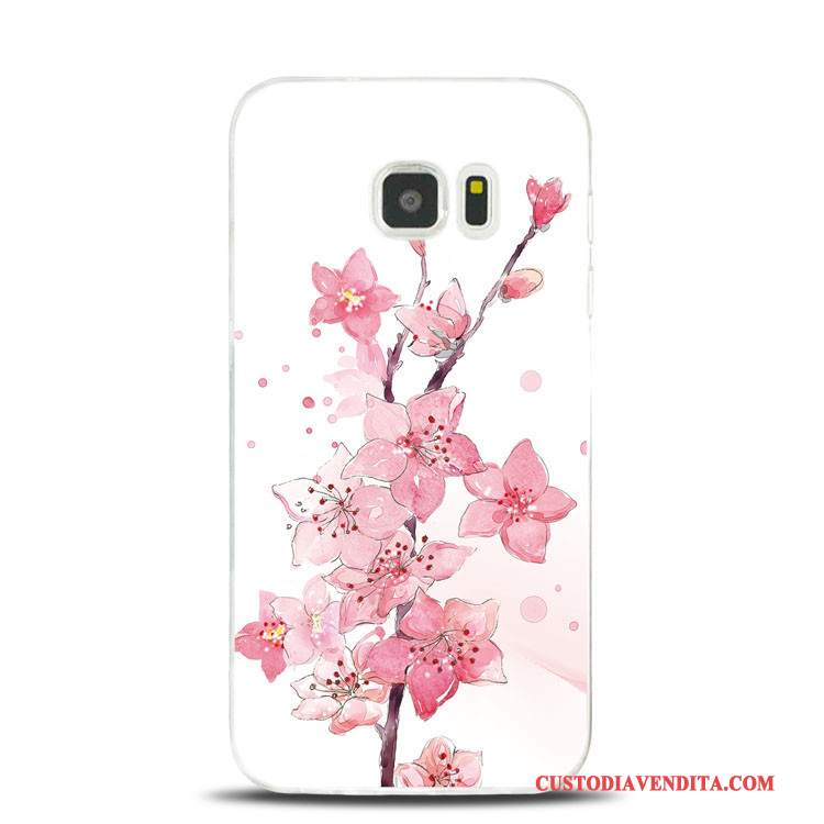 Custodia Samsung Galaxy S7 Edge Goffratura Morbido Fiori Di Pesco, Cover Samsung Galaxy S7 Edge Silicone Rosa Supporto