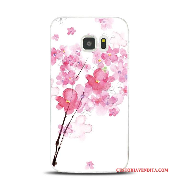 Custodia Samsung Galaxy S7 Edge Goffratura Morbido Fiori Di Pesco, Cover Samsung Galaxy S7 Edge Silicone Rosa Supporto