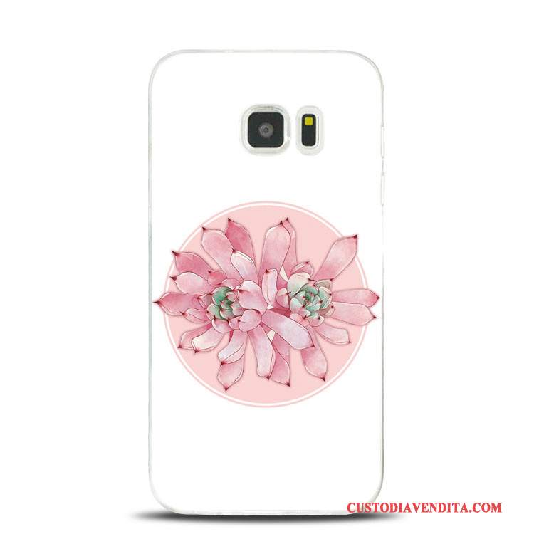 Custodia Samsung Galaxy S7 Edge Goffratura Morbido Fiori Di Pesco, Cover Samsung Galaxy S7 Edge Silicone Rosa Supporto