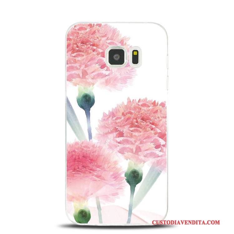 Custodia Samsung Galaxy S7 Edge Goffratura Morbido Fiori Di Pesco, Cover Samsung Galaxy S7 Edge Silicone Rosa Supporto