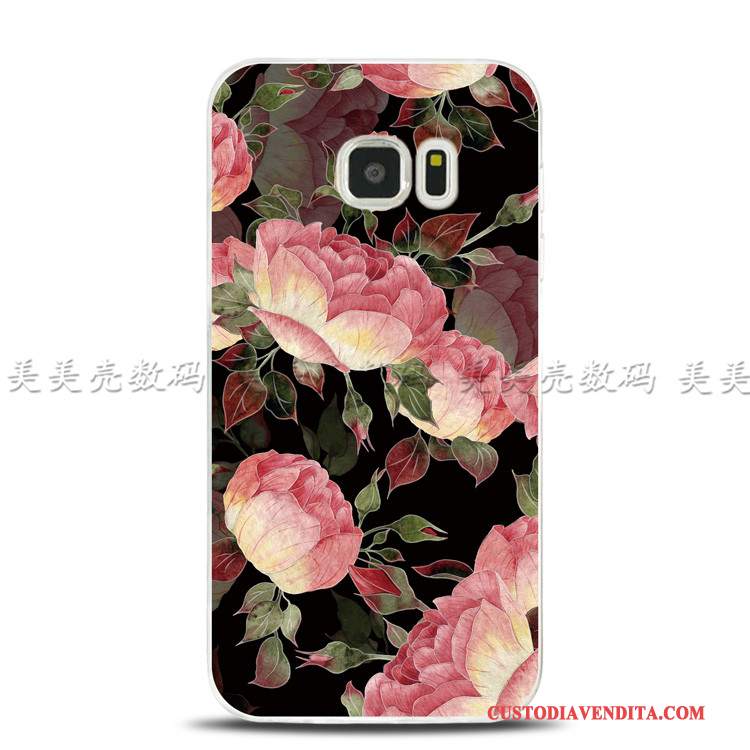 Custodia Samsung Galaxy S7 Edge Goffratura Ring Rosa, Cover Samsung Galaxy S7 Edge Protezione Fiori Morbido