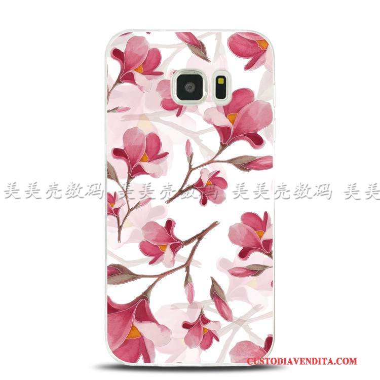 Custodia Samsung Galaxy S7 Edge Goffratura Ring Rosa, Cover Samsung Galaxy S7 Edge Protezione Fiori Morbido