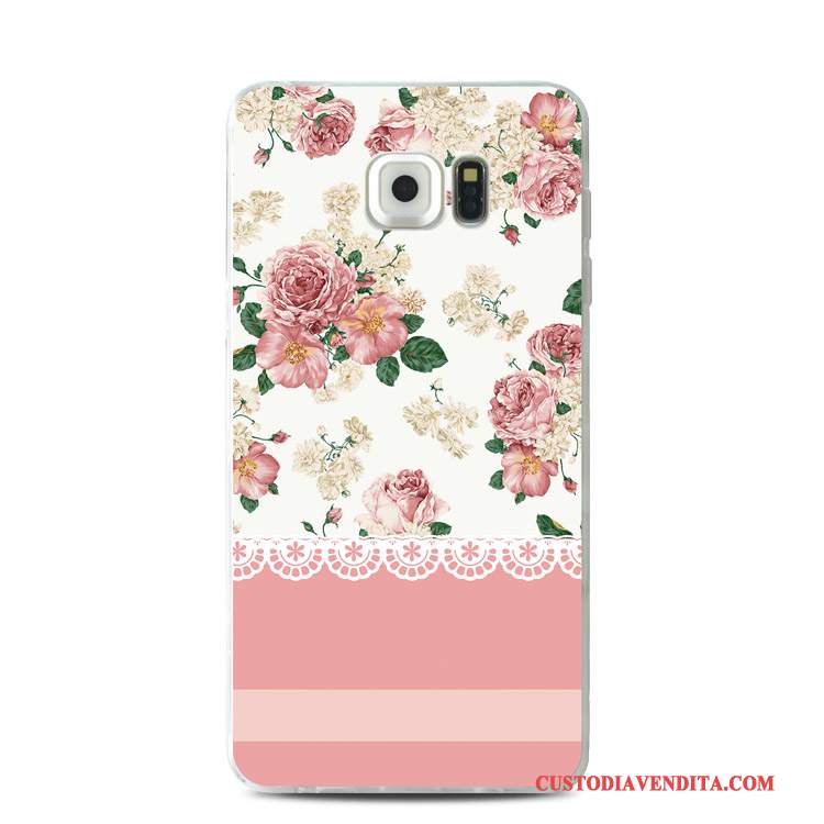 Custodia Samsung Galaxy S7 Edge Goffratura Rosa Morbido, Cover Samsung Galaxy S7 Edge Silicone Pizzo Tutto Incluso