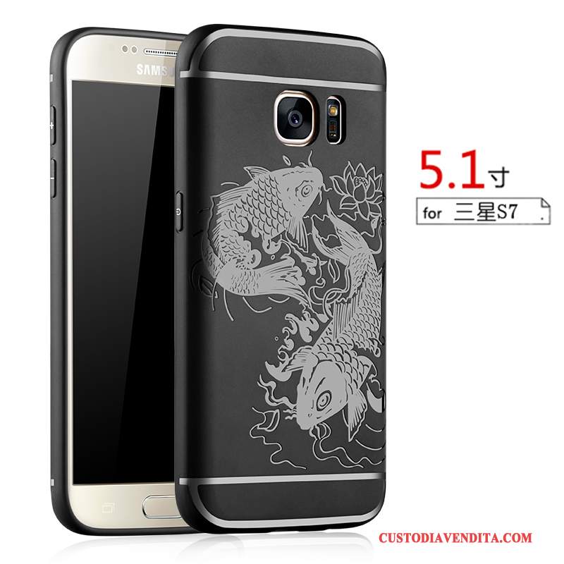 Custodia Samsung Galaxy S7 Goffratura Morbido Macchiati, Cover Samsung Galaxy S7 Protezione Nerotelefono