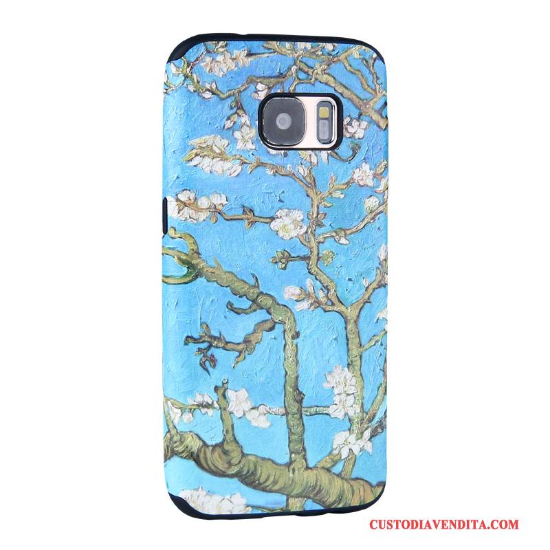 Custodia Samsung Galaxy S7 Goffratura Telefono Morbido, Cover Samsung Galaxy S7 Cartone Animato Tendenza Blu