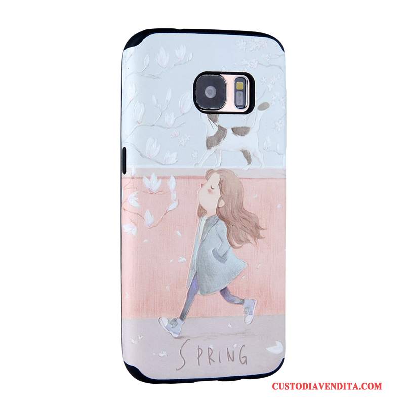 Custodia Samsung Galaxy S7 Goffratura Telefono Morbido, Cover Samsung Galaxy S7 Cartone Animato Tendenza Blu