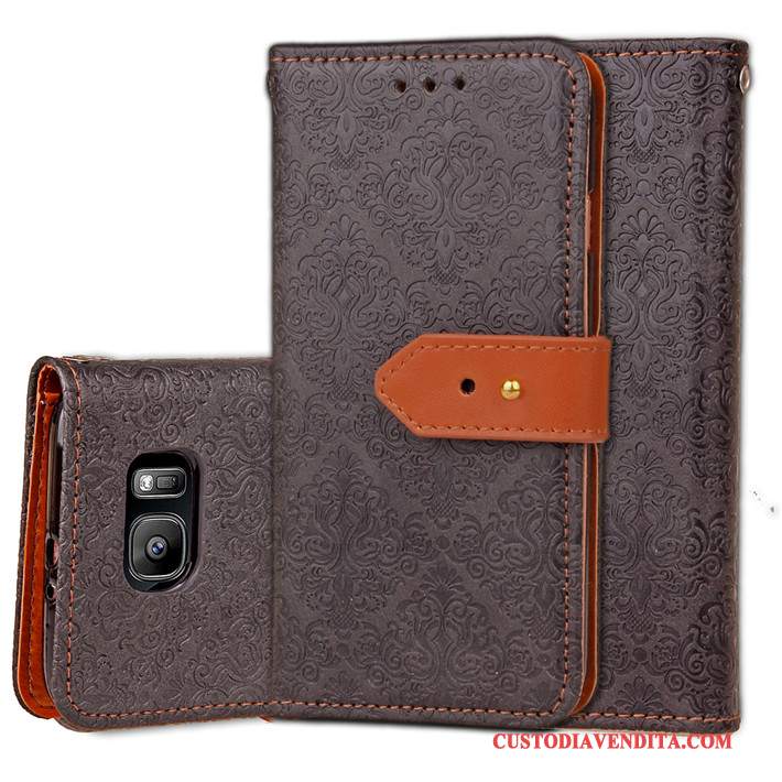 Custodia Samsung Galaxy S7 Pelle Telefono Lusso, Cover Samsung Galaxy S7 Folio Anti-caduta Rosso