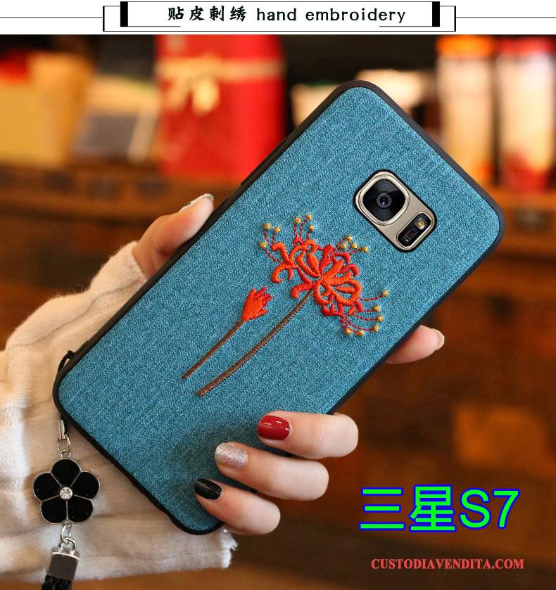 Custodia Samsung Galaxy S7 Silicone Blu Tutto Incluso, Cover Samsung Galaxy S7 Protezione Tendenza Morbido