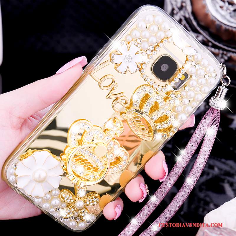 Custodia Samsung Galaxy S7 Silicone Tendenza Oro, Cover Samsung Galaxy S7 Strass Anti-caduta Morbido