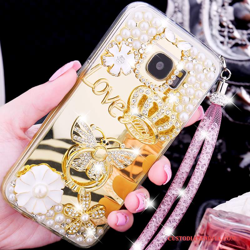 Custodia Samsung Galaxy S7 Silicone Tendenza Oro, Cover Samsung Galaxy S7 Strass Anti-caduta Morbido