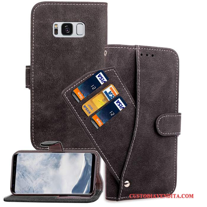 Custodia Samsung Galaxy S8 Pelle Grigio Carta, Cover Samsung Galaxy S8 Portafoglio Anti-cadutatelefono