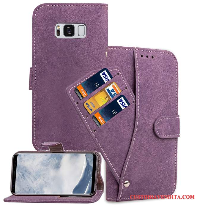 Custodia Samsung Galaxy S8 Pelle Grigio Carta, Cover Samsung Galaxy S8 Portafoglio Anti-cadutatelefono