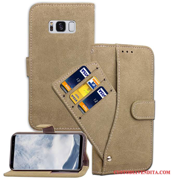 Custodia Samsung Galaxy S8 Pelle Grigio Carta, Cover Samsung Galaxy S8 Portafoglio Anti-cadutatelefono